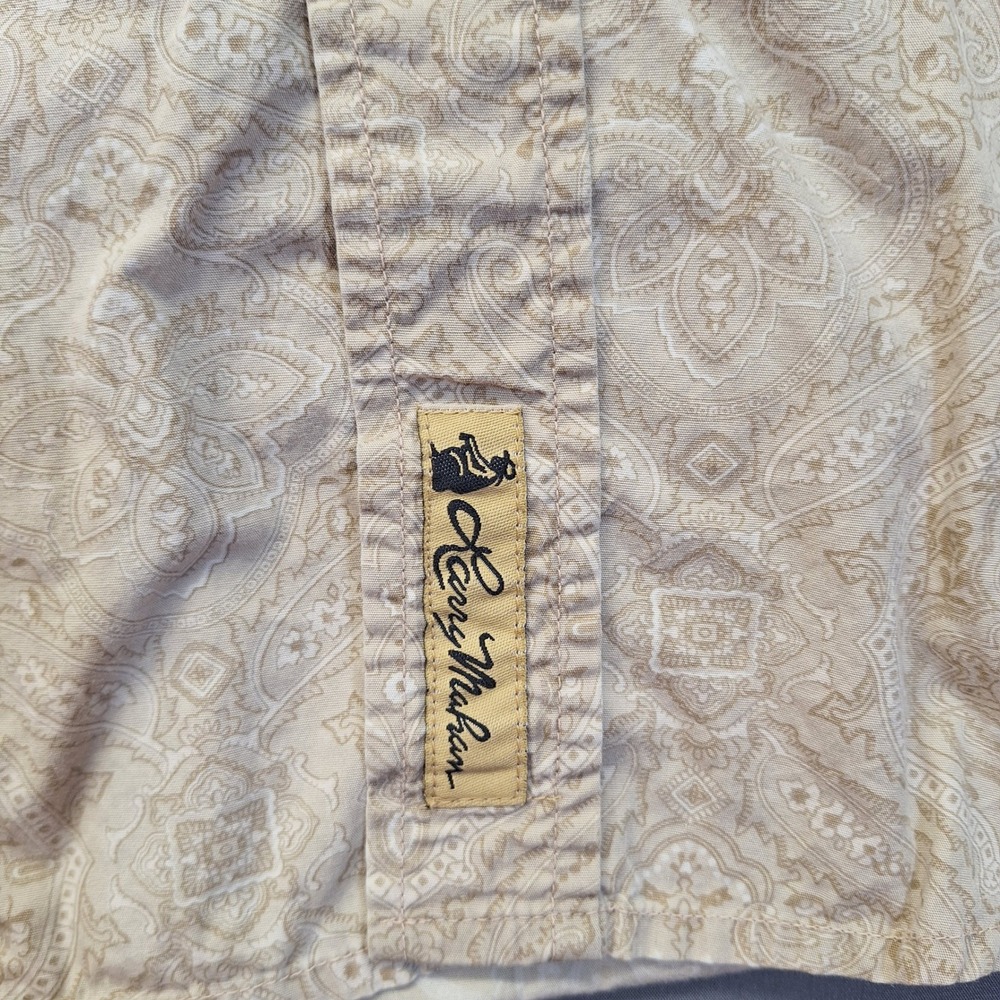 Larry Mahan Mens Paisley Western Pearl Snap Shirt Tan Short Sleeve Small cowboy - Picture 4 of 11